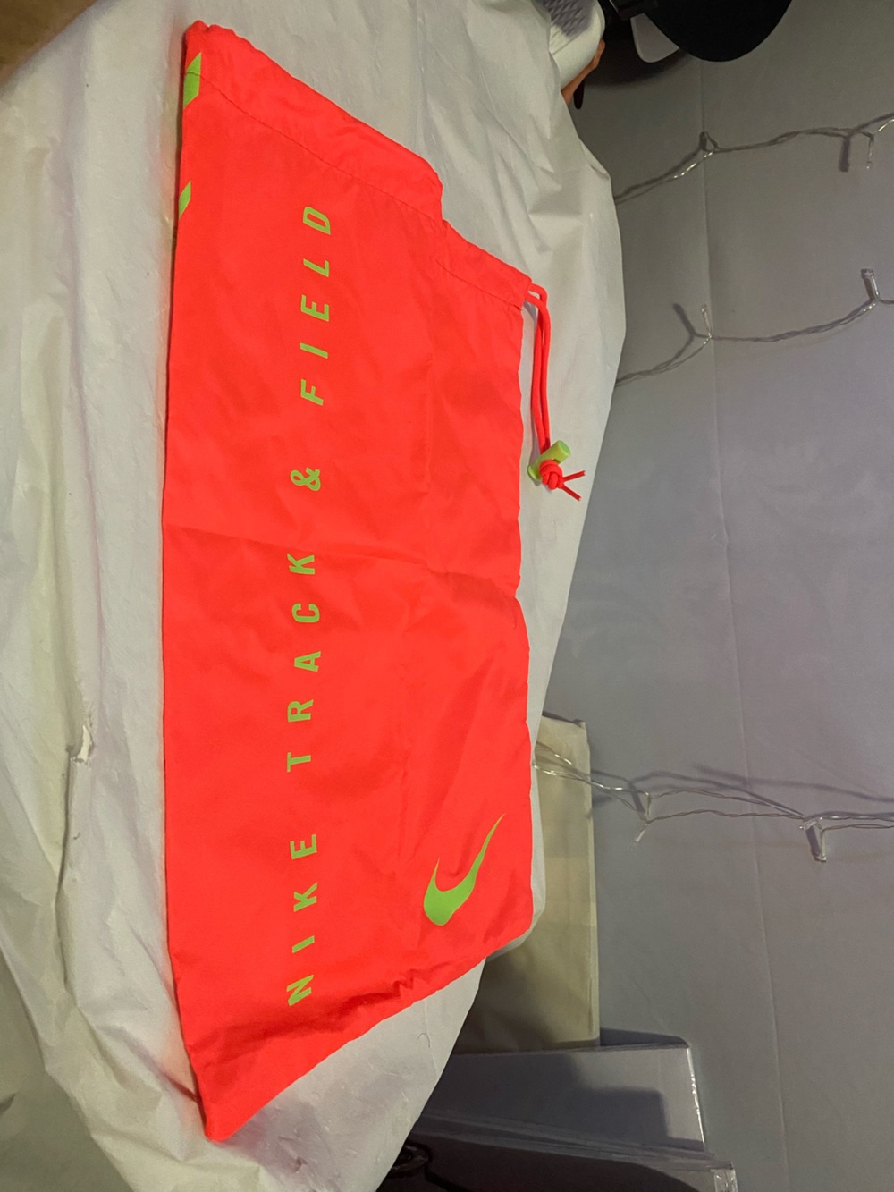 Nike Neon Coral Drawstring Bag with Lime Swoosh